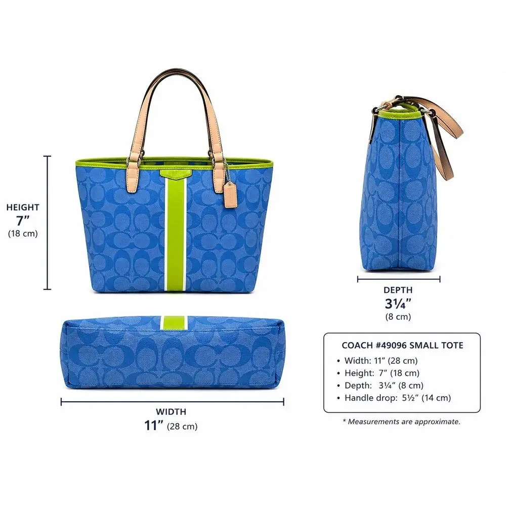 Coach Signature C Momogram Stripe Mini Tote Blue Green Canvas Authenticated